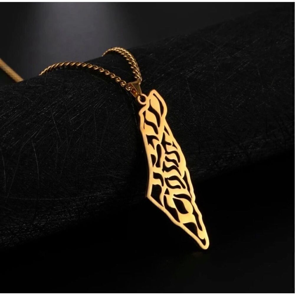 Men’s Gold Necklace , Map of Israel , Shema Israel 60 cm length
